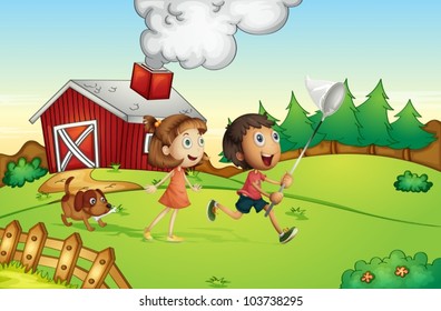 Illustration of kids at a farm