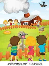 Illustration of kids at the farm