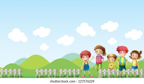 Illustration of kids in the farm
