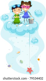 Illustration of Kids Fishing for Seashells