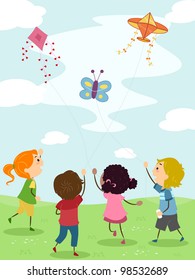 Illustration Of Kids Flying Kites