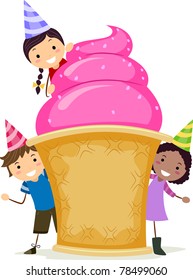 Illustration of Kids Gathered Around a Giant Sundae