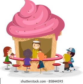 Illustration Kids Gathered Around an Ice Cream Stall