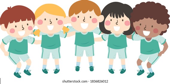 Illustration Of Kids Girls And Boys Team In A Huddle, Planning Their Game