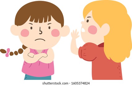 Illustration of Kids Girls Gossiping and Talking About Something Against the Other Kid