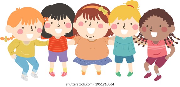 Illustration of Kids Girls in a Huddle Developing a Team Plan