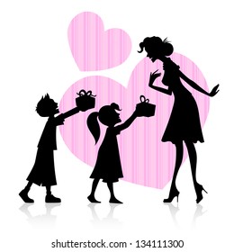 illustration of kids giving gift to mother on Mother's Day