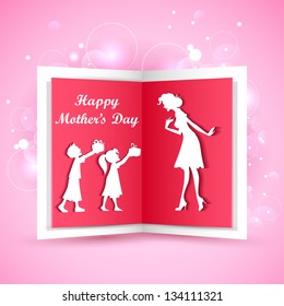 illustration of kids giving gift to mother on Mother's Day