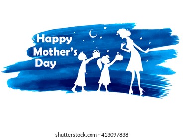 illustration of kids giving gift to mother on Mother's Day