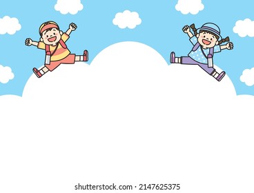 Illustration of kids go on a picnic with blue sky