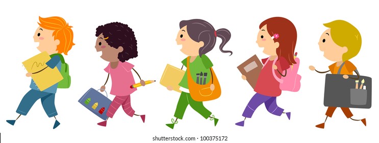 Illustration of Kids Going to Art School