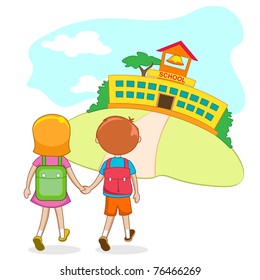 Illustration Kids Going School Holding Hand Stock Vector (Royalty Free ...