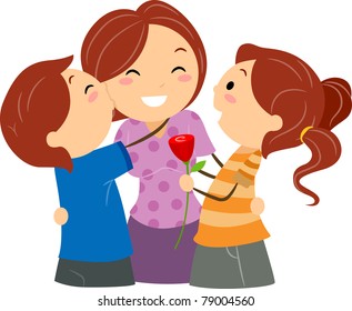 Illustration of Kids Greeting their Mom on Mother's Day