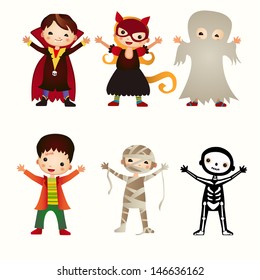 An illustration of kids in halloween costumes