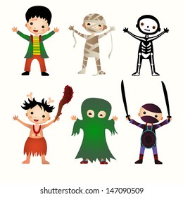 An illustration of kids in halloween costumes