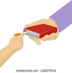 Illustration of a Kids Hand Taking a Cigarette from a Box Offered by an Adult