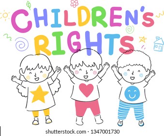 Illustration Of Kids With Hands Up And Childrens Rights Lettering