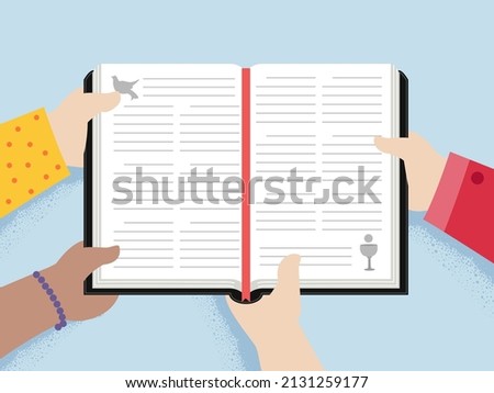 Illustration of Kids Hands Holding an Open Bible Together