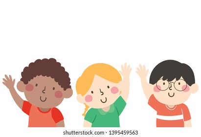 Illustration of Kids with Hands Up and Waving Hello