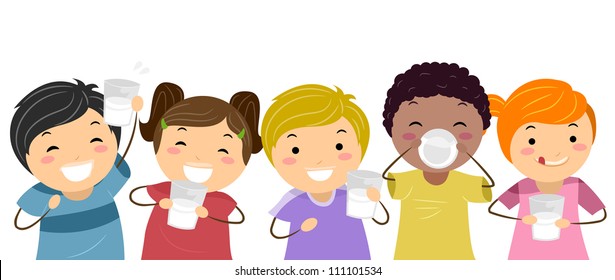 Illustration of Kids Happily Drinking Milk