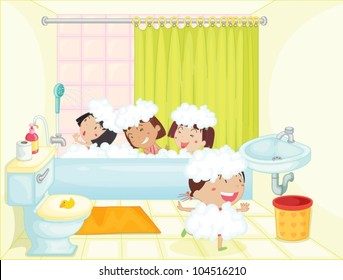 Illustration of kids having a bath