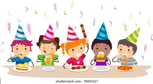 Illustration of Kids Having a Food Party