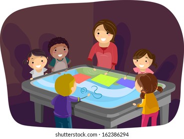 Illustration Of Kids Having Fun With An Interactive Surface Table