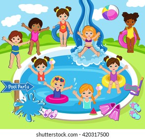 Illustration of Kids Having a Pool Party.