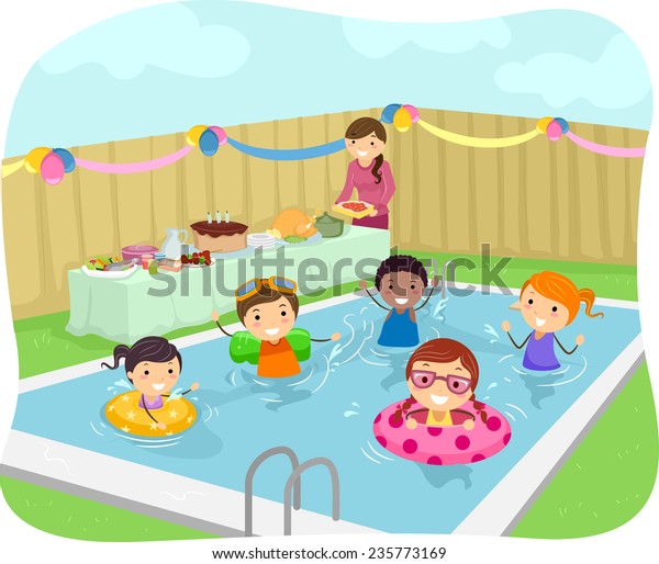 Illustration Kids Having Pool Party Their Stock Vector (Royalty Free ...