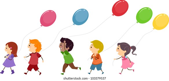 Illustration of Kids Holding Balloons