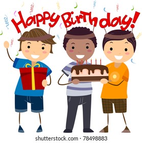 Illustration of Kids Holding Birthday Presents