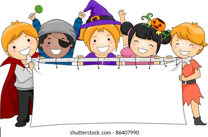 Illustration of Kids Holding a Blank Banner