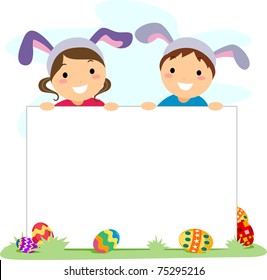 Illustration of Kids Holding an Easter Banner