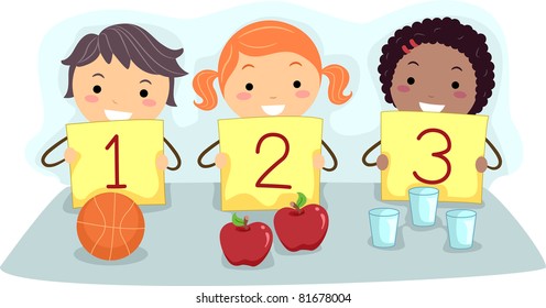 Illustration of Kids Holding Flash Cards with Numbers