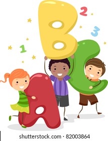 Illustration of Kids Holding Giant Letters