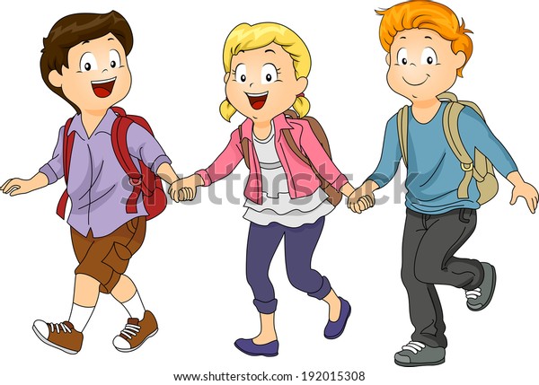 Illustration Kids Holding Hands While Walking Stock Vector (Royalty ...