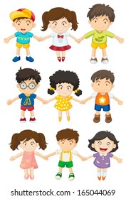 Illustration of the kids holding their hands on a white background