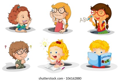 illustration of a kids in hole on a white background