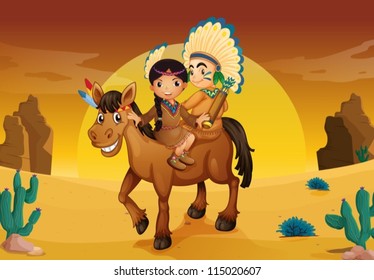 illustration of kids and horse in a desert