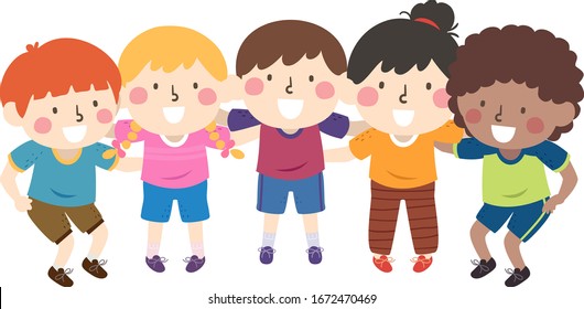 Illustration Of Kids In A Huddle And Thinking Of A Team Plan