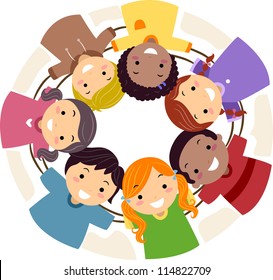 Illustration Kids Huddled Together in Circle
