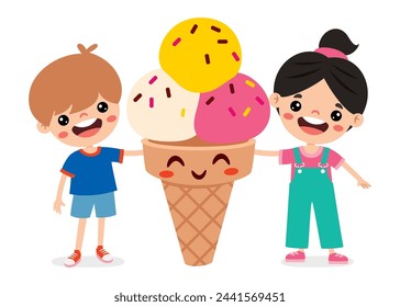 Ilustración De Niños Con Helado