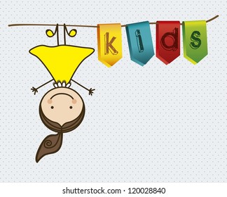 Illustration of kids icons, girl hanging, kids groups, vector illustration