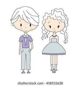 Illustration of kids icons, kids groups, vector illustration. Boy and Girl Dolls