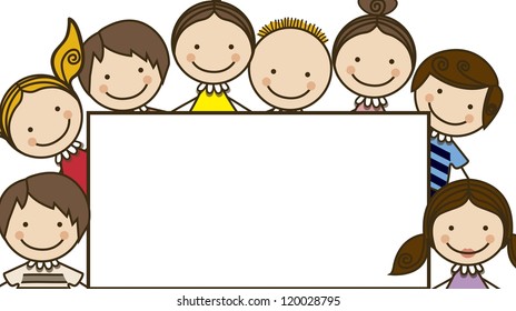 Illustration of kids icons, , Holding a sign, kids groups, vector illustration
