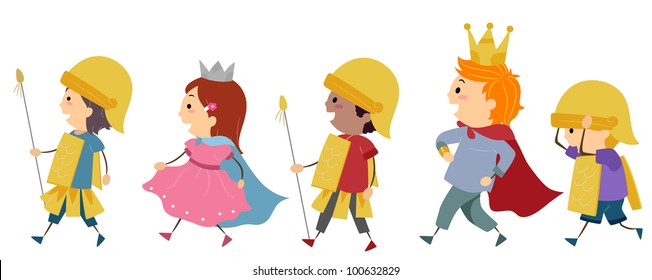 Illustration of Kids Imitating a Royal Parade