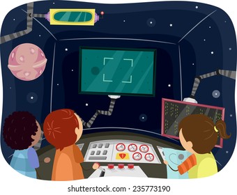 Illustration Of Kids Inside The Control Room Of A Spaceship