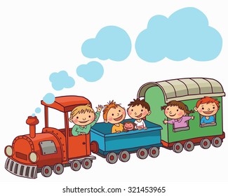 Illustration of Kids inTrain.  Isolated objects on white background. Great illustration for School books, Magazines, Advertising and more. VECTOR.
