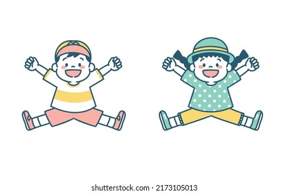 Illustration of kids jumping in air with joy