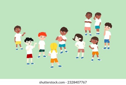 Illustration of Kids Kicking Soccer Ball Outdoors in the Field